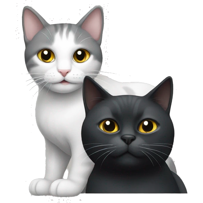 grey/white cat and black cat emoji