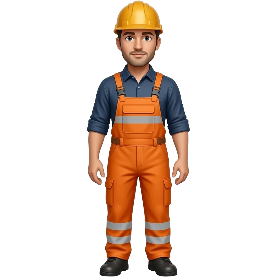 engineer standing full hi vis orange overalls, with sleeves, looking sidewaysft emoji