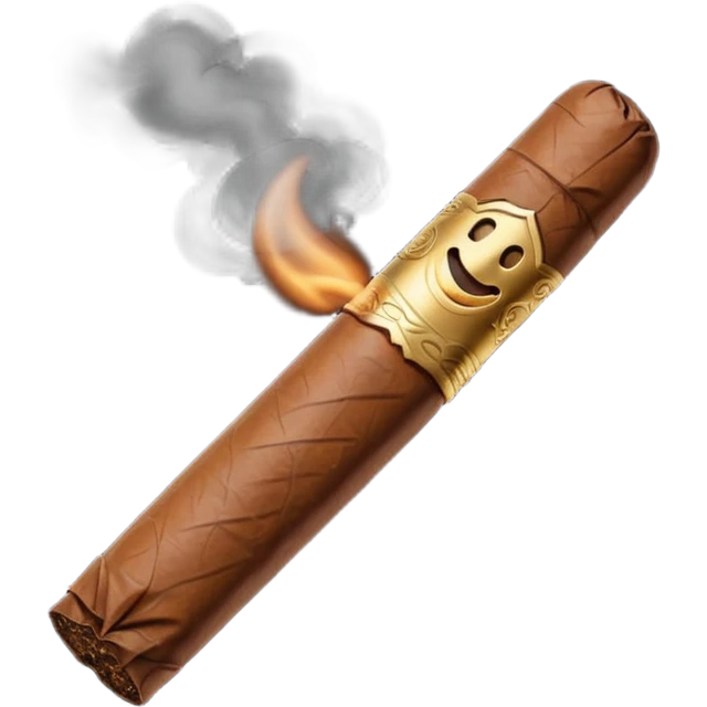 Emoji-style cigar icon, dark brown wrapper, subtle smoke, minimalistic, clean silhouette emoji