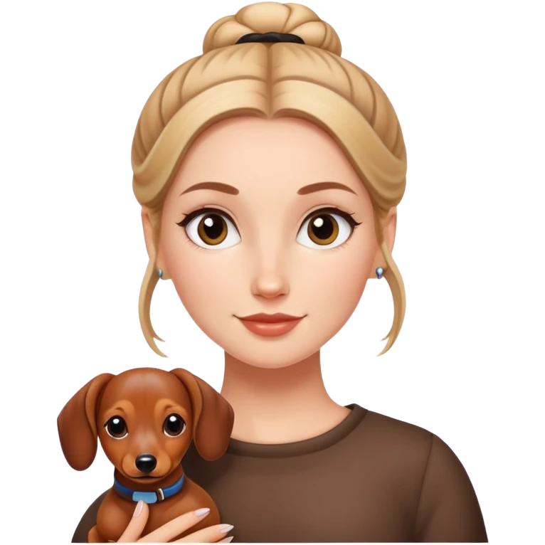 white  girl with bun, and a dachshund emoji