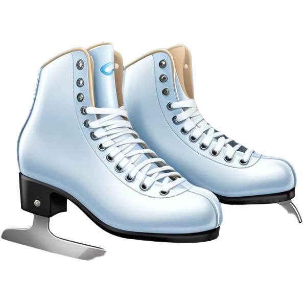 An icon showing a pair of elegant figure skates placed on the smooth, sparkling ice of a grand ice arena. The rink is surrounded by cheering spectators and soft arena lights, creating a beautiful, dynamic atmosphere. Transparent background highlights the grace and beauty of figure skating. emoji