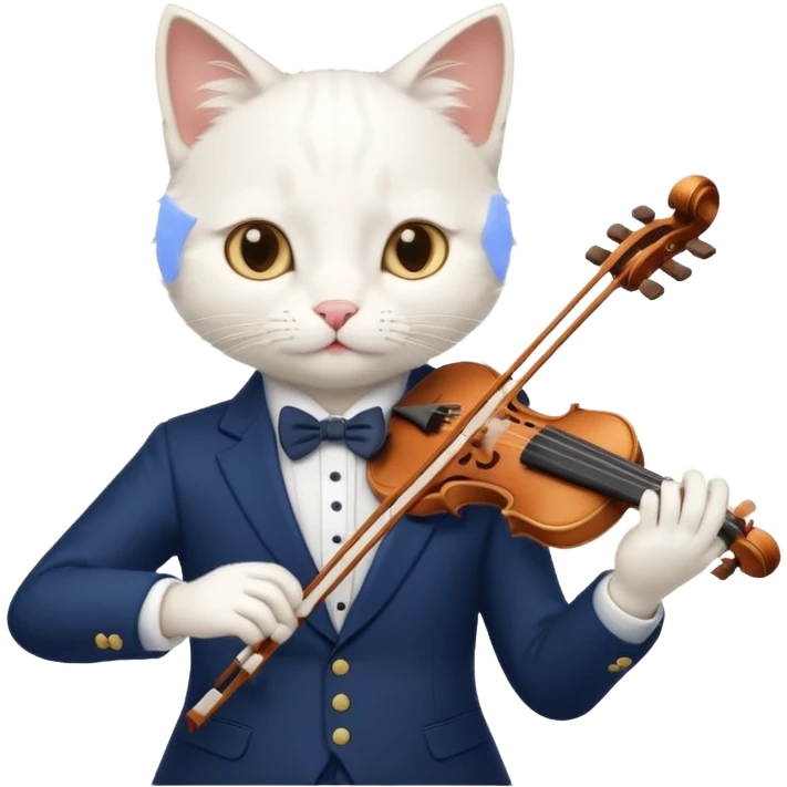 white cat play violin, wear navy suit emoji