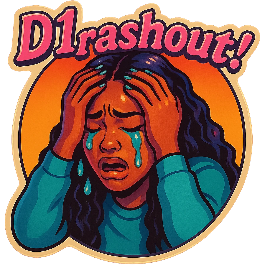 Crying Holding head 
add the wordsD1 Crashout!  in pink  emoji