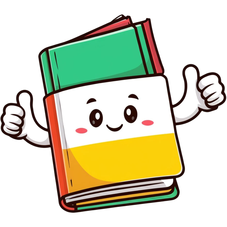 a little book smiling and giving a thumb up emoji