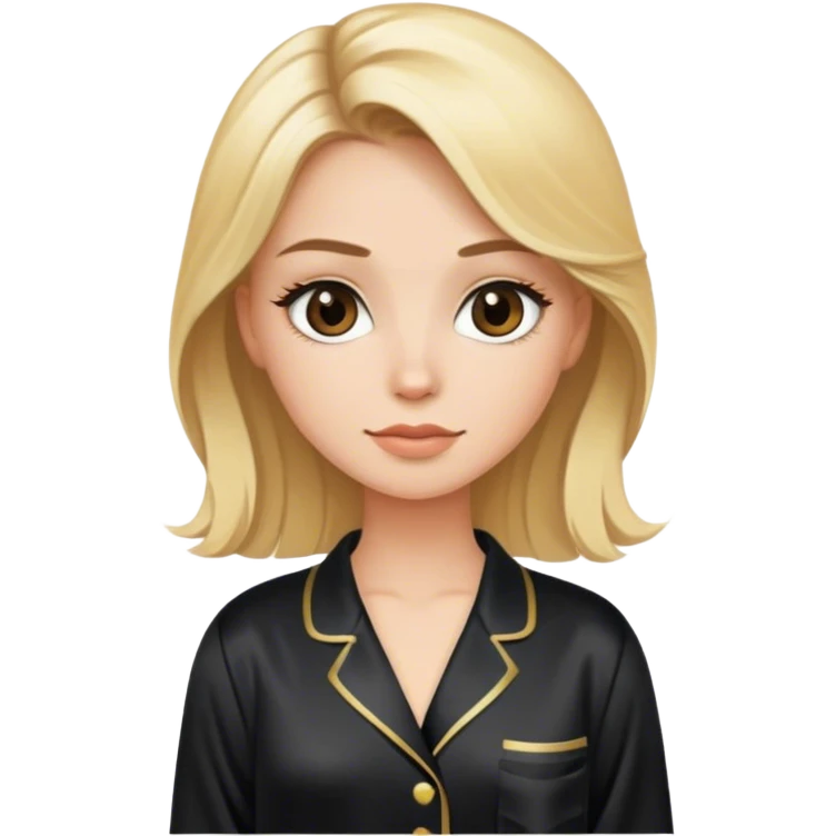Brown-eyed blonde pretty woman wearing black silk pajamas emoji