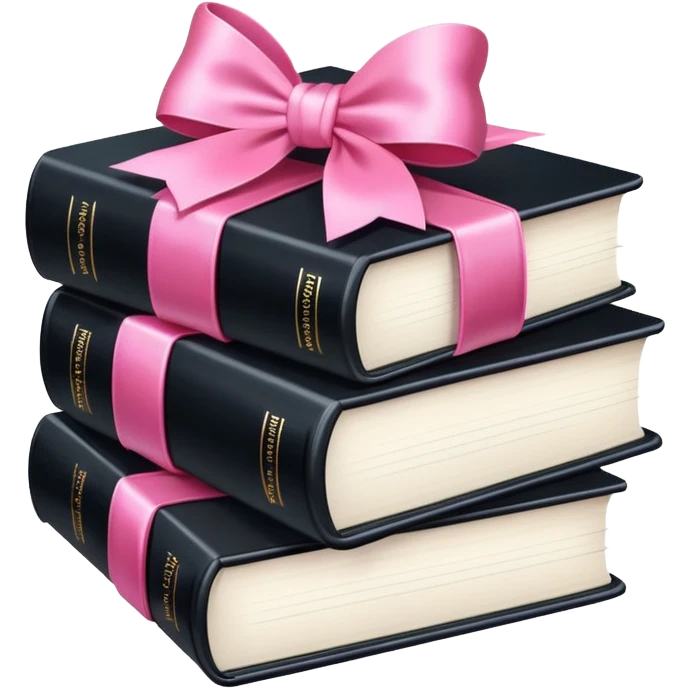 Stack of black books with a pink bow emoji