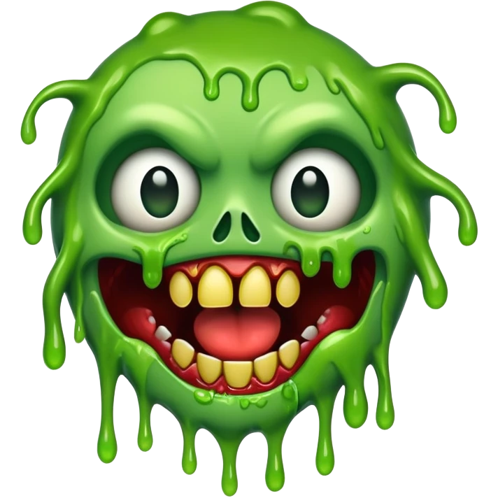 goregrind style emoji, zombie-like face, exposed teeth, dripping slime emoji