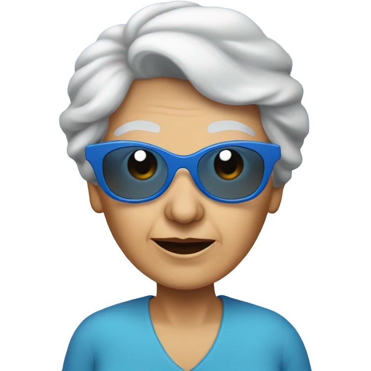 Massive round blue sunglasses on old lady with blue top emoji