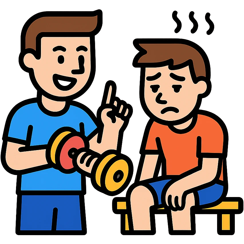 One sportsman encourages the other one, to do a workout and stop being lazy
 emoji