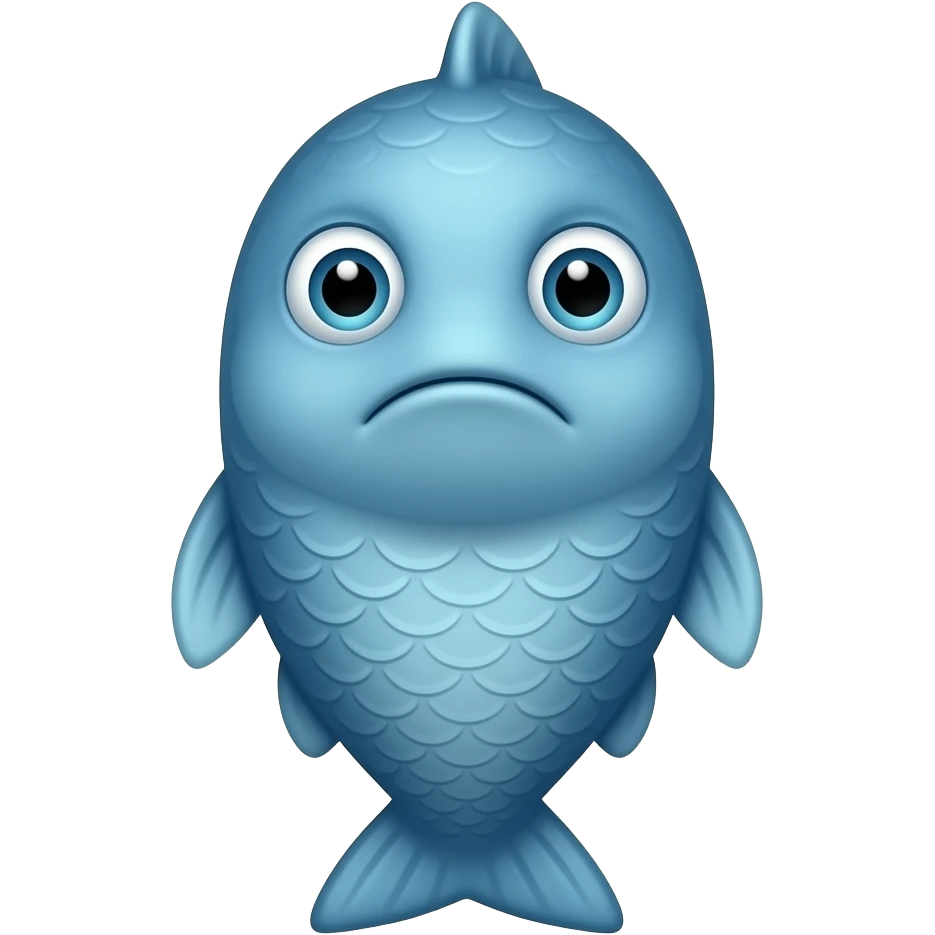 A little blue fish standing up with a sad face emoji