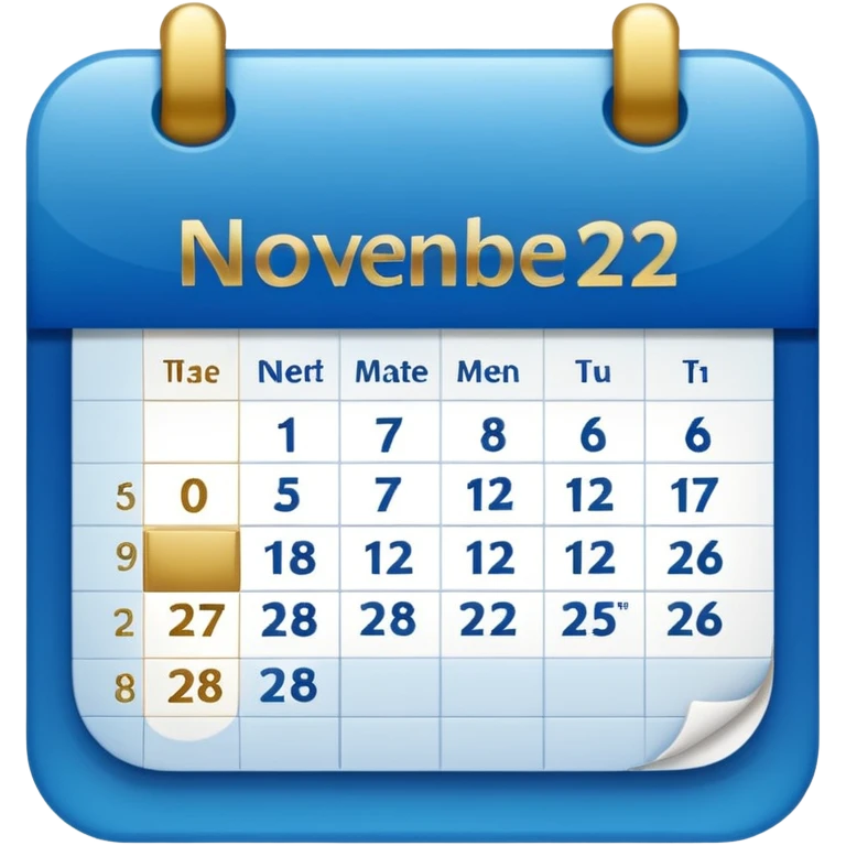 no generate an ios style background free calender icon, blue and gold and white with the date 22 november highlited emoji