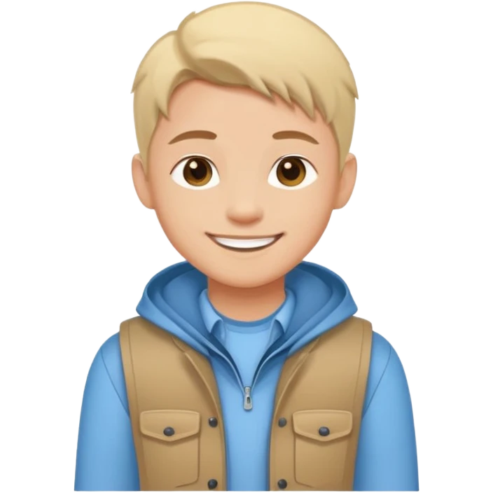 Cartoon avatar sticker of a young person, friendly smile, modern outfit, clean vector illustration, thick outline, flat colors, simple background, sticker style, high quality, transparent background emoji