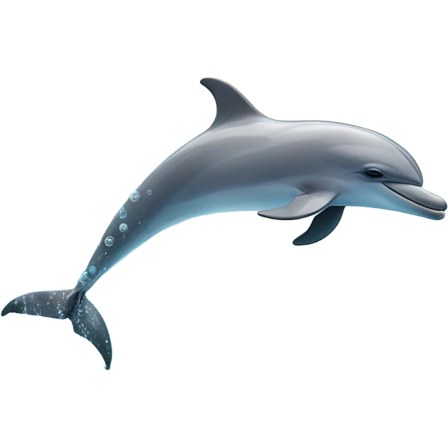 : A playful dolphin (🐬) leaping through crystal-clear water with bubbles (💦) around it, representing happiness and freedom in the ocean, perfect for moments of joy and celebration. emoji