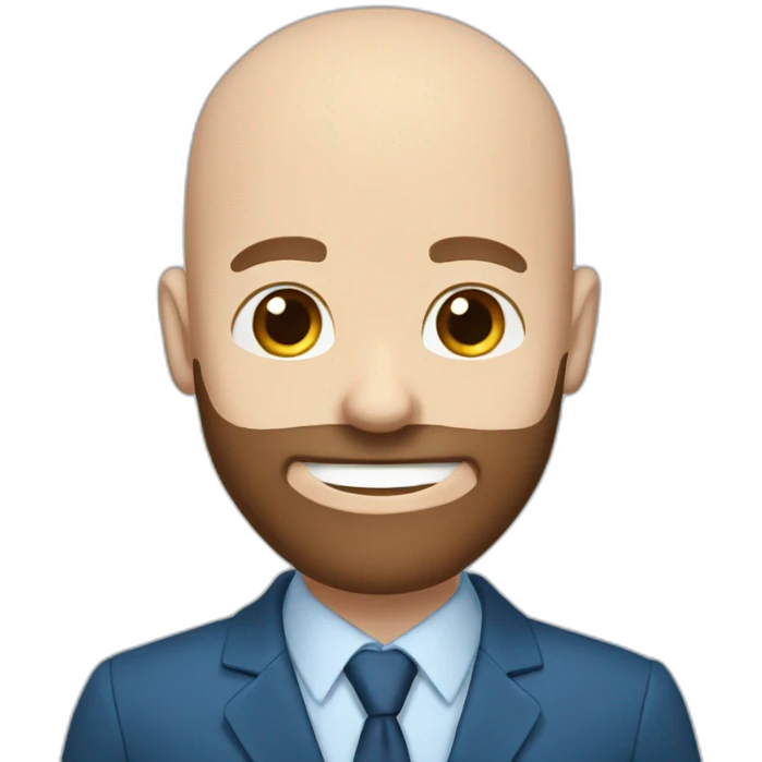 blue eyes bald smiling man with a long brown beard in a blue suit emoji
