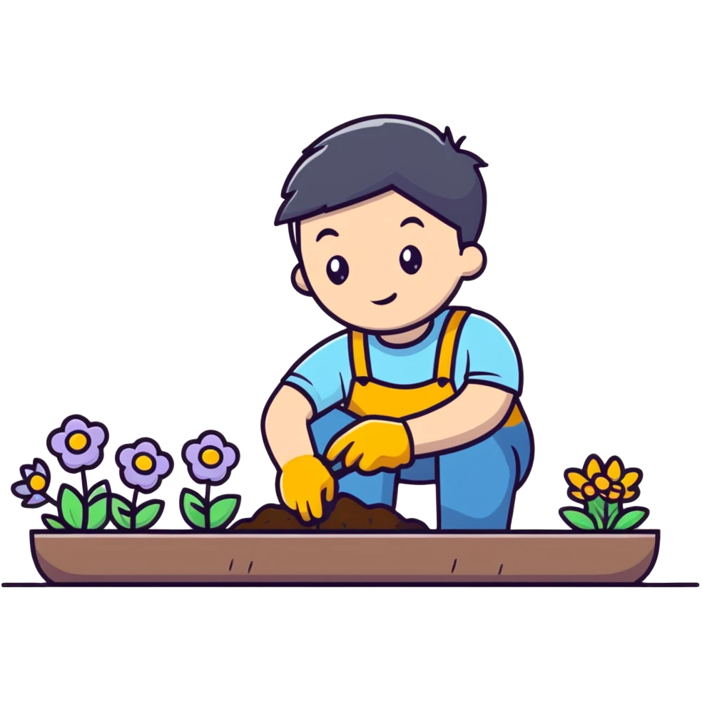 young white male gardener planting flowers emoji