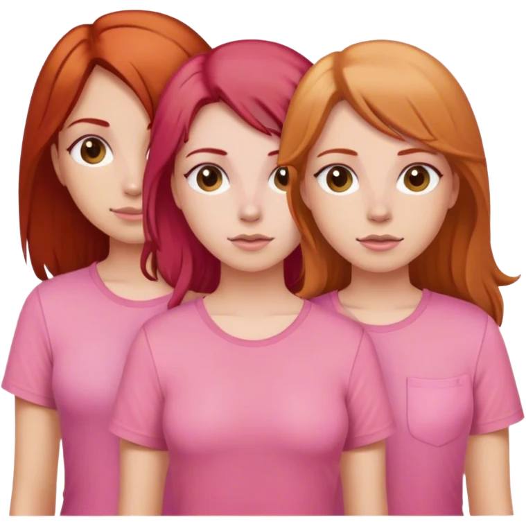 Three sisters one has red hair one has dirty blonde hair one has brown hair, all wearing pink shirt ￼ emoji