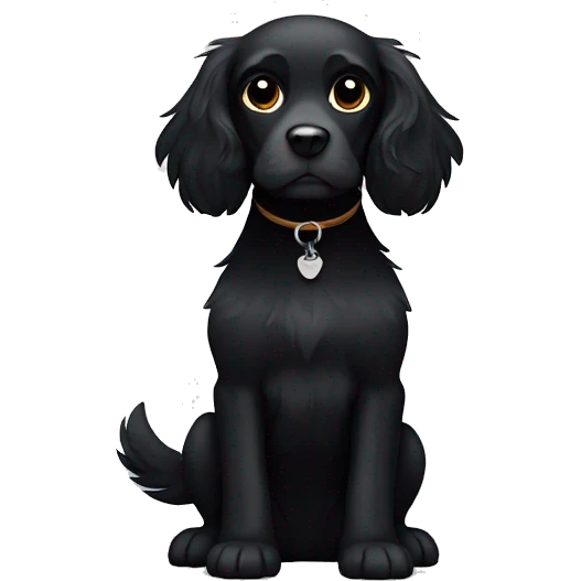 Small completely black spaniel with black fur on his whole face and white fur only on his chest emoji