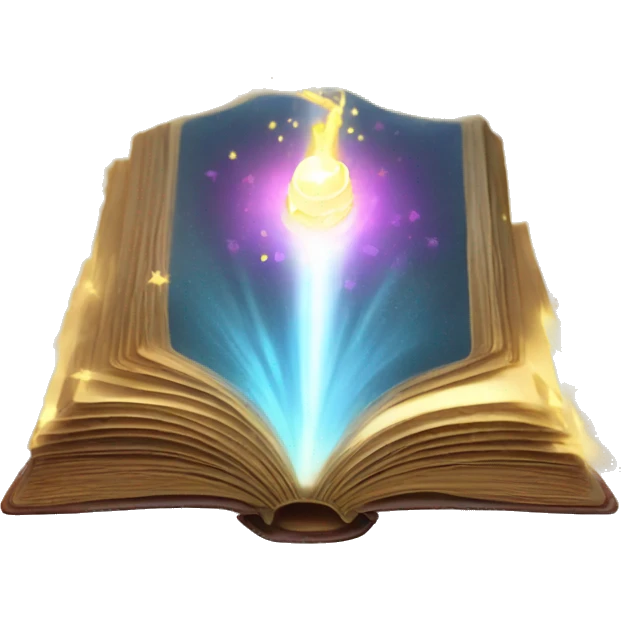 one open magic book with light beams coming out emoji