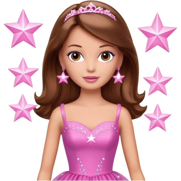 Barbie with brown hair and starlight pink dress  emoji