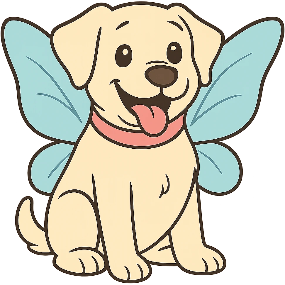 Make the image cartoonish with fairy wings, light fur, and a pink collar. Remove the background. emoji