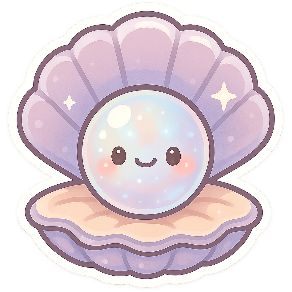 Shiny pearl oyster with a big pearl inside, pearlescent, shimmering, cute, shiny, no background emoji