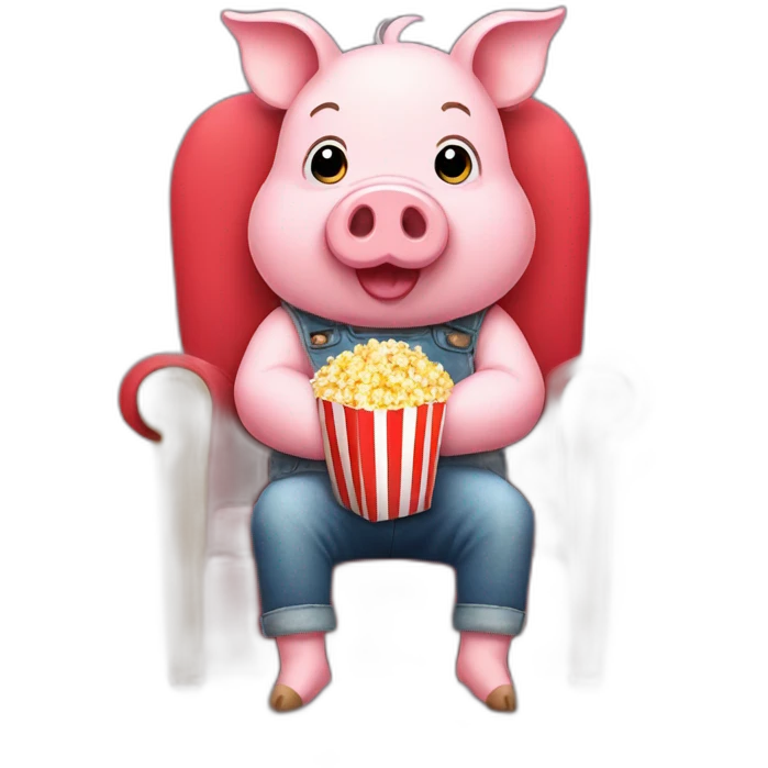 Cute pig sitting on a chair with popcorn emoji