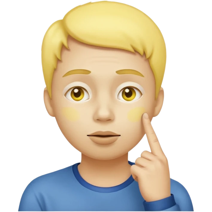 person tipping hand emoji, yellow face, finger on cheek, looking up, thinking expression emoji