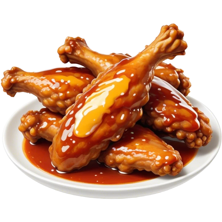 Cinematic crispy chicken wings, golden-brown and glazed with spicy sauce, crunchy coating, juicy inside, piled high with dipping sauce on the side, ultra-realistic and mouthwatering, inviting and bold. emoji