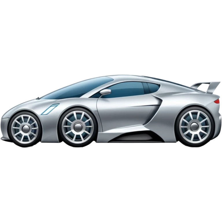 A low-profile futuristic car emoji made of polished silver chrome, wide body stance, smooth aerodynamic shape, glossy metallic surface, soft reflections, luxury swag aesthetic, minimal details, iOS emoji style, centered on clean white background, studio lighting emoji