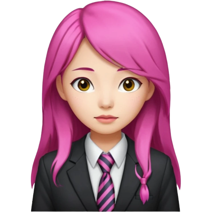 long black and pink haired asian woman with tie and blazer emoji