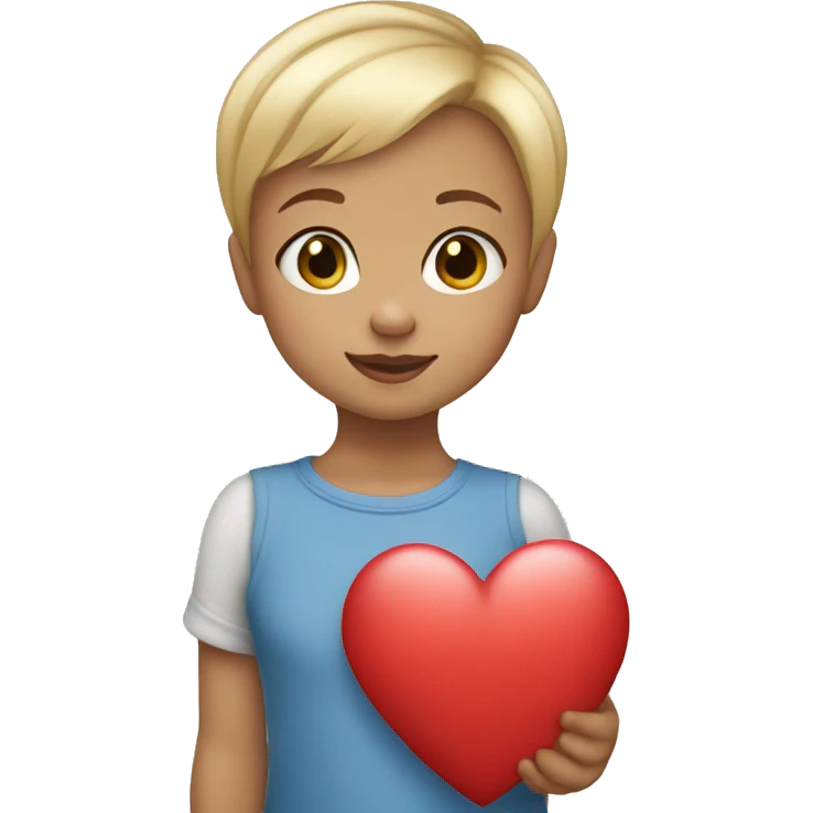 Blonde girl short hair toddler holding a heart emoji