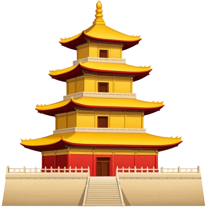 Giant Wild Goose Pagoda Xi'an, simplified emoji style with bold outlines and bright colors, cartoon style tall ancient Buddhist pagoda emoji