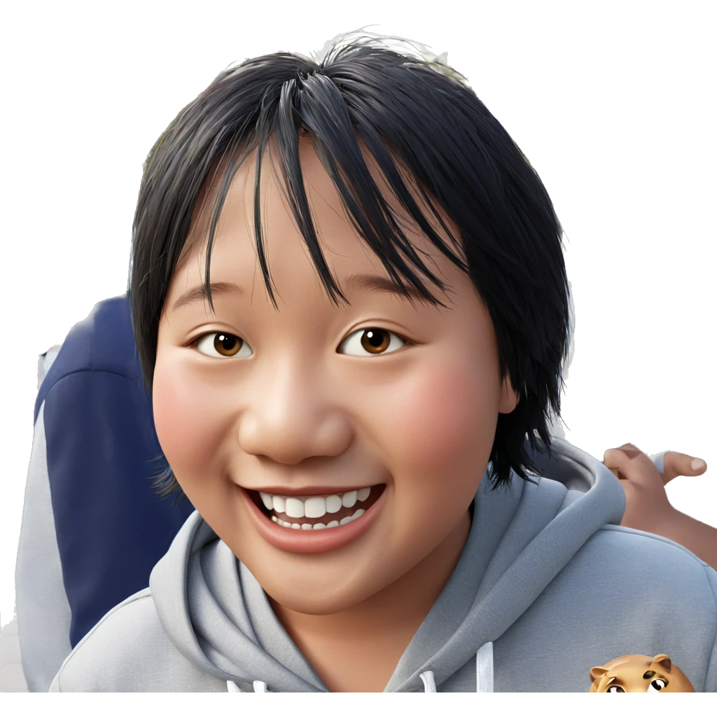 smiling boy outdoors with mole emoji