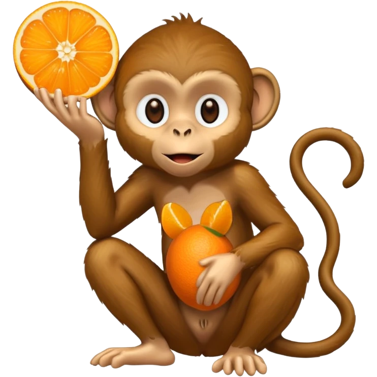 Monkey eating an orange at the beach  emoji
