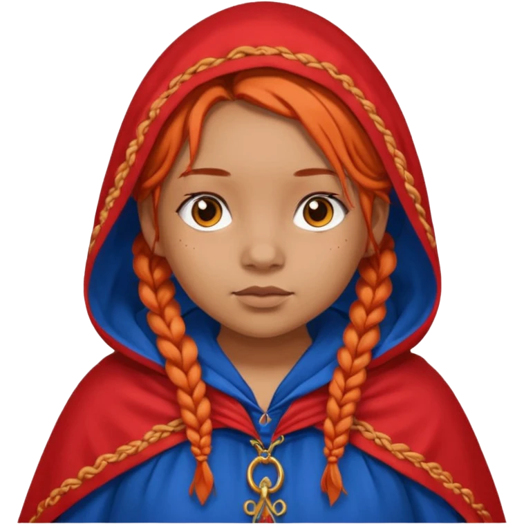 red orange braids hair girl, tan skin, fat, wear blue cloak emoji