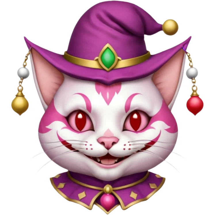 court jester cat medieval, poker card joker, pink, face only emoji