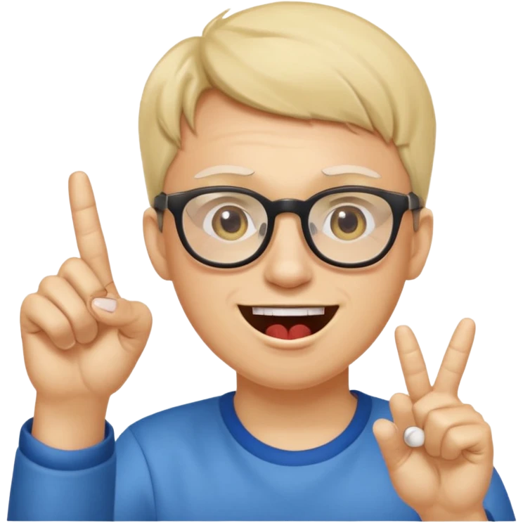 Somebody with Asperger’s who wears glasses as their eyes wide open, making a shit eating grin while having their pointer finger pointed up and at their mouth emoji