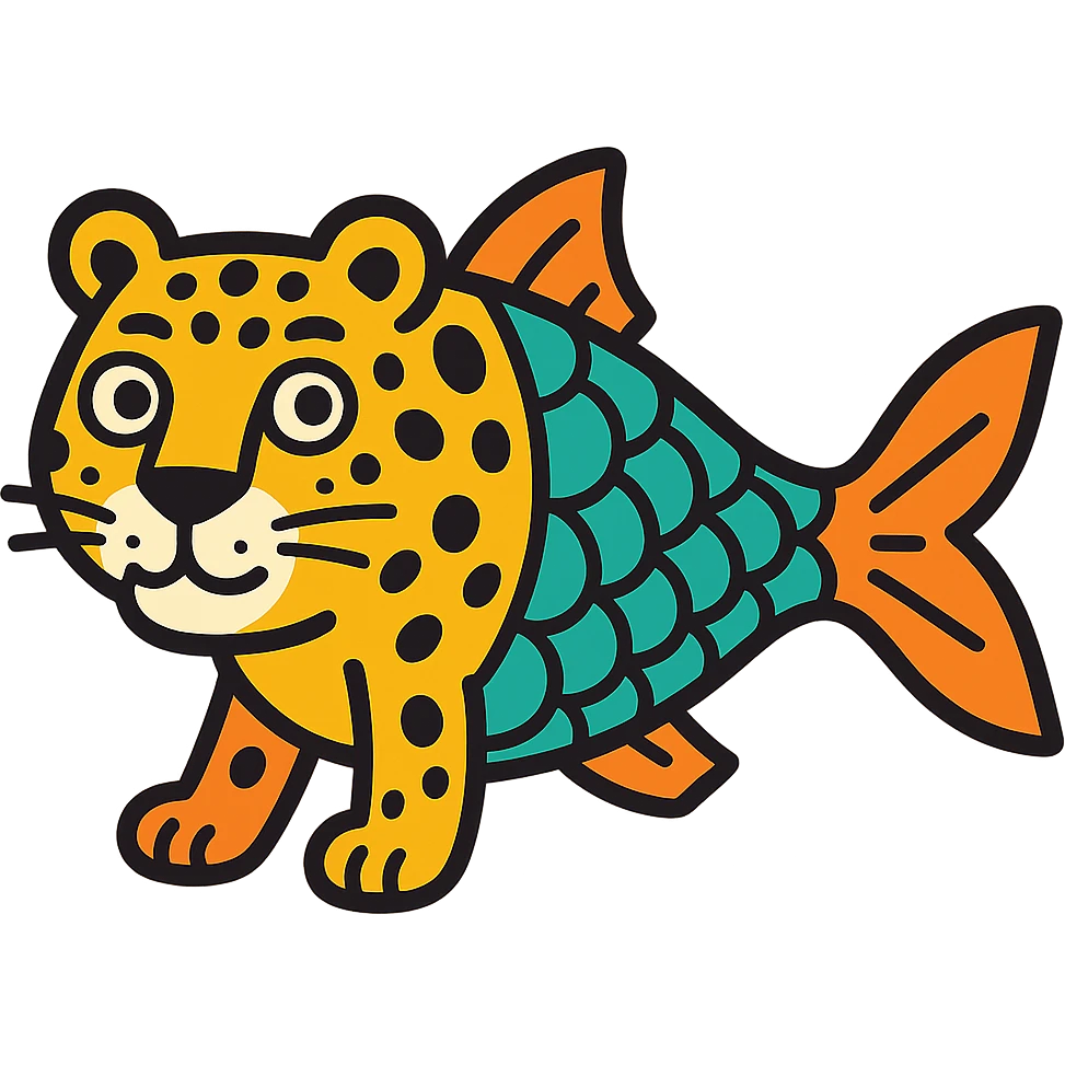 leopard with fish-like body emoji