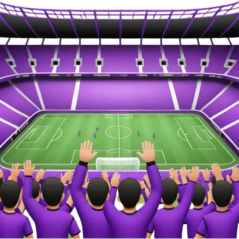 Huge fanclub in a purple soccer stadium cheering emoji