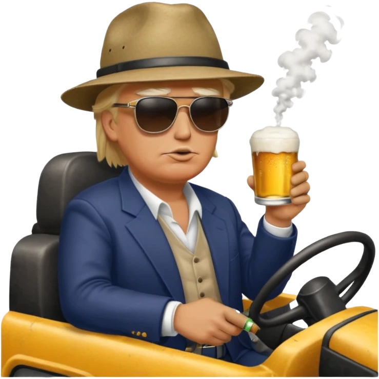 Trump driving a big mud truck while drinking beer and smoking weed. emoji