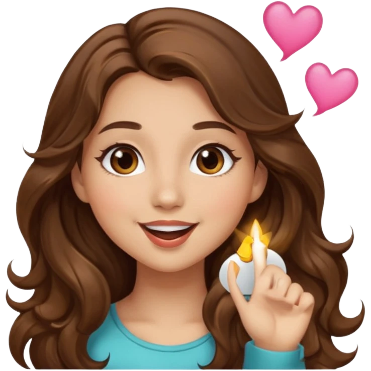 girl with long wavy brown hair, brown eyes, light to medium complexion, long lashes, blowing a kiss emoji