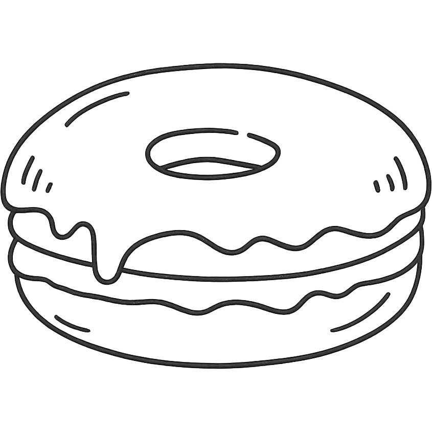 hand-drawn outlined Boston cream donut with chocolate top and custard filling emoji