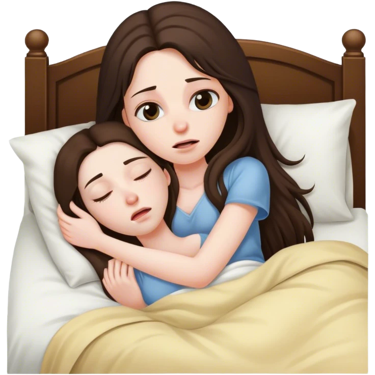 Brunette Long hair sick in bed emoji