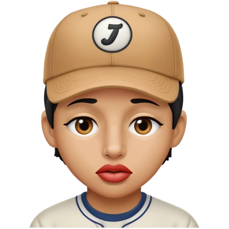 Baseball Cap Lip bite one eye half-closed emoji