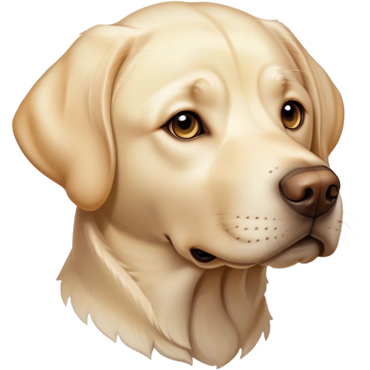 Cinematic Noble Cream Labrador Portrait Emoji, Poised and regal, with a strong, athletic build and a smooth, well-groomed cream Fur, deep-set soulful warm eyes, Simplified yet sharp and sophisticated features, highly detailed, glowing with a soft, dignified glow, high shine, intelligent and gentle, stylized with an air of grace, focused and attentive, soft glowing outline, capturing the essence of a watchful and loving companion, so majestic it feels as though it could bound out of the screen with effortless authority! emoji