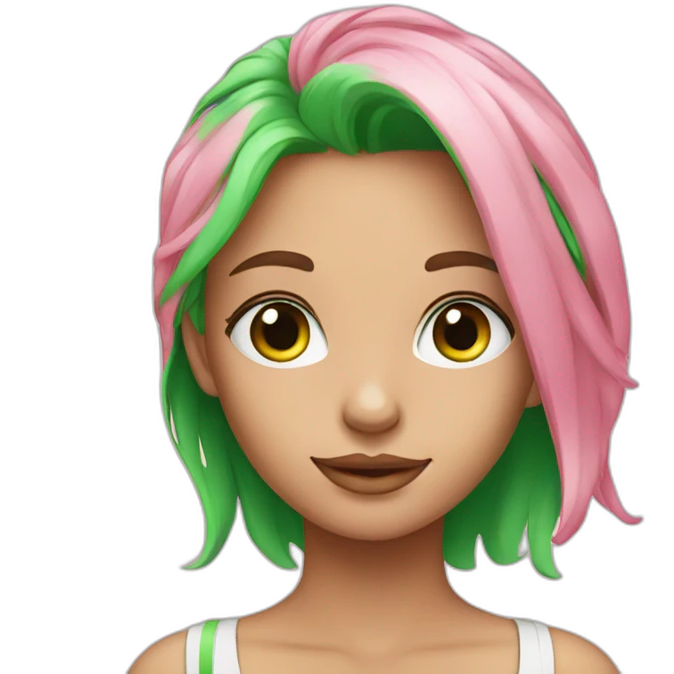 Young beautiful lady with pink hair and bright green eyes  emoji