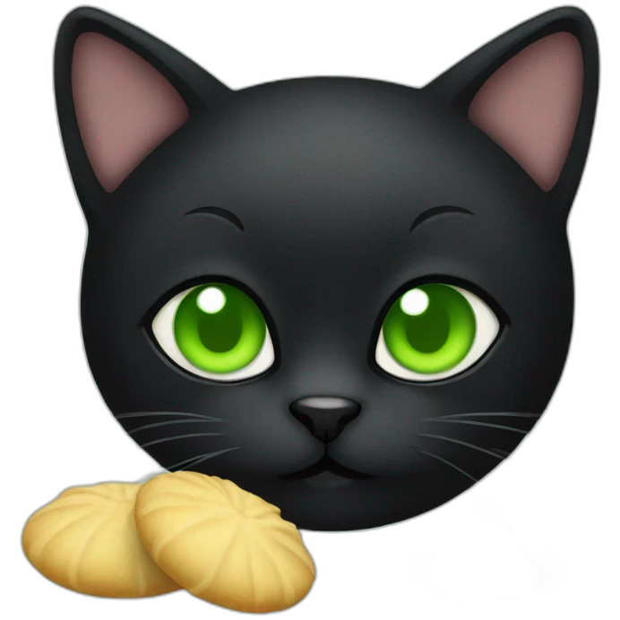 All black cat with green eyes and a dumpling emoji
