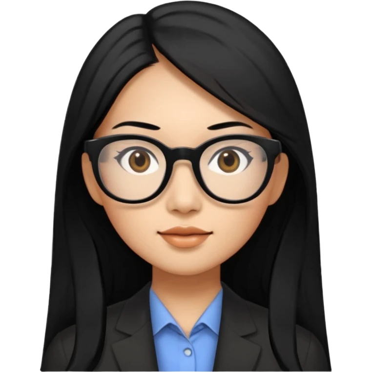 30 yr old asian woman, straight thick long black hair, big black glasses, side part emoji