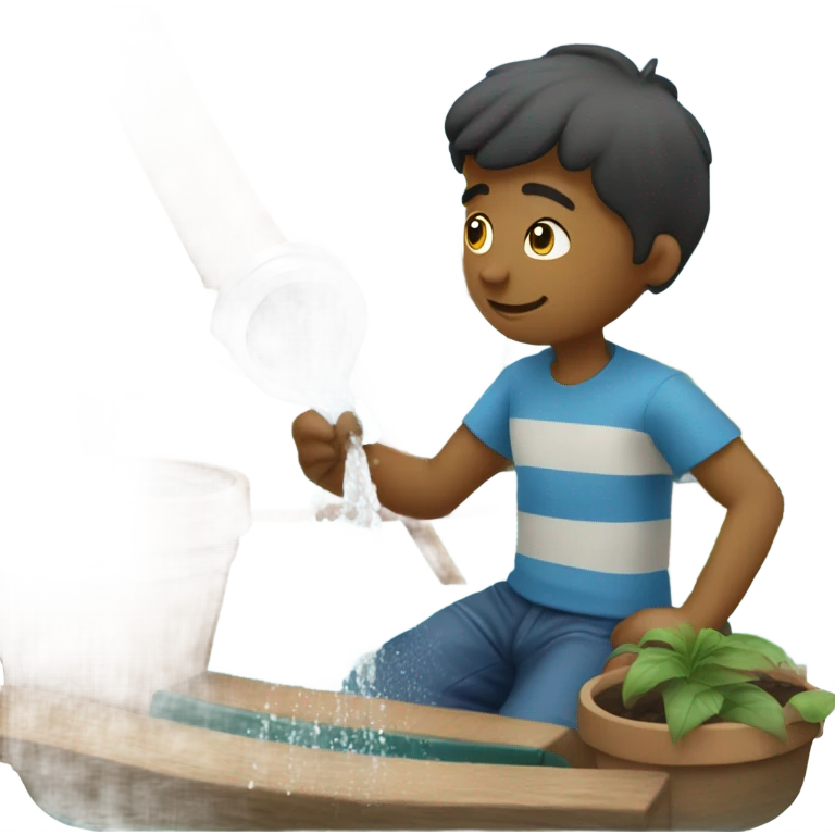 boy pouring water from a hose onto a sailboat  emoji