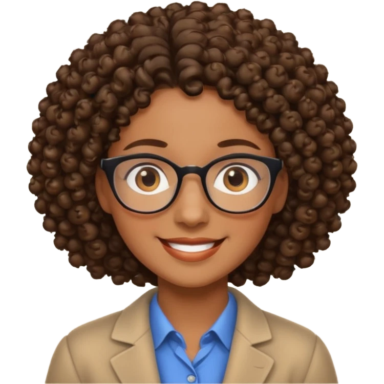 Black teacher no glasses and curly hair emoji